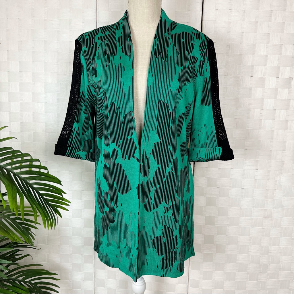 Misook Green And Black Knit Blazer Jacket